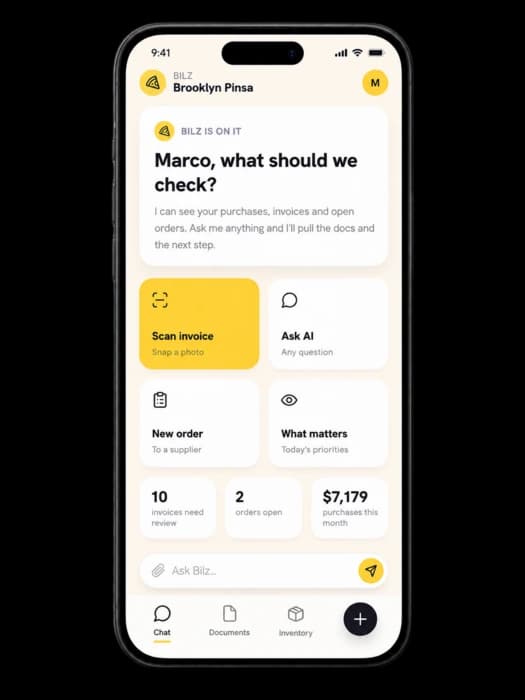 Aplikacja mobilna bilz — ekran główny w brandzie restauracji